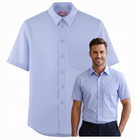Koszula Męska Niebieska Krótki Rękaw SLIM z Kieszenią Elegancka 45/46A Modus