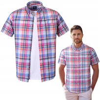 KOSZULA Męska w KRATKĘ z Krótkim Rękawem SLIM FIT Bawełniana 2XL Pako Jeans