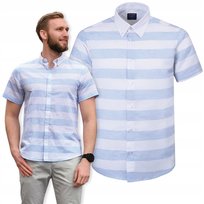 KOSZULA Męska w PASKI z Krótkim Rękawem LNIANA Regular Fit 2XL Pako Jeans