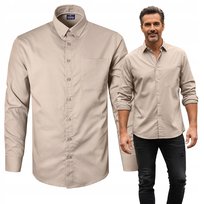 KOSZULA Męska z Długim Rękawem Bawełniana Beżowa Slim Fit XL Pako Jeans