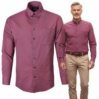 KOSZULA Męska z Długim Rękawem Bawełniana Bordowa Slim Fit L Pako Jeans