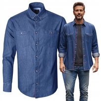 KOSZULA Męska z Długim Rękawem Bawełniana Dzinsowa Slim Fit XXL Pako Jeans