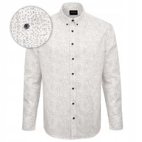 Koszula Męska z Długim Rękawem Biała z Wzorkiem Slim Fit Pako Jeans