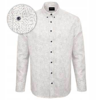 Koszula Męska z Długim Rękawem Biała z Wzorkiem Slim Fit Pako Jeans - Pako Jeans