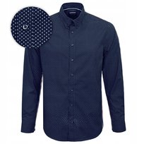 Koszula Męska z Długim Rękawem Granatowa z Wzorkiem Slim Fit Pako Jeans