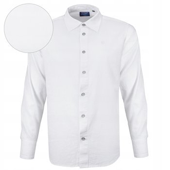 KOSZULA Męska z Długim Rękawem LNIANA Biała Regular Fit Pako Jeans - Pako Jeans