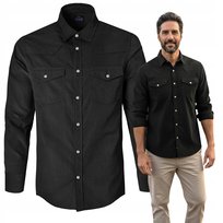 KOSZULA Męska z Długim Rękawem SZTRUKSOWA Czarna Regular Fit Pako Jeans