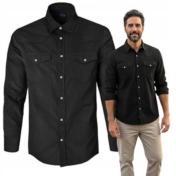 KOSZULA Męska z Długim Rękawem SZTRUKSOWA Czarna Regular Fit Pako Jeans - Pako Jeans