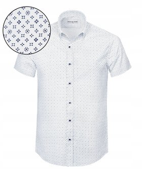 Koszula Męska z Krótkim Rękawem Biała Slim Fit Bawełniana Pako Jeans - Pako Jeans