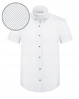 Koszula Męska z Krótkim Rękawem Biała w Kropki Slim Fit Pako Jeans