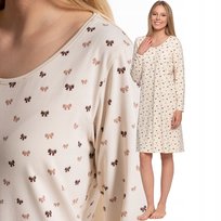Koszula Nocna Damska Z Długim Rękawem I Kokardkami Klasyczna Moraj Xl Beige