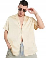 KOSZULA SATYNOWA BEŻOWA CASUAL GŁADKA BASIC M 1XAD Asos