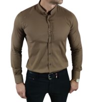 Koszula slim fit ze stójką casualowa brązowa struktura EGO01 L