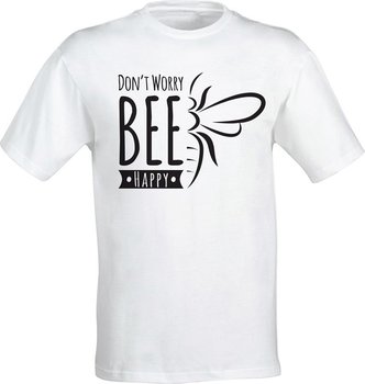 Koszulka bawełniana z nadrukiem BEE HAPPY (biała) XXL - BEE&HONEY