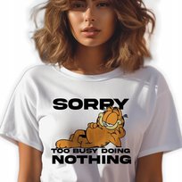 Koszulka Biała Damska T-Shirt TOO BUSY DOING NOTHING Kot Garfield Wz - M