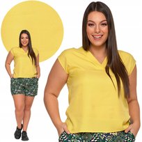 KOSZULKA BLUZKA DAMSKA O PROSTYM KROJU DEKOLT W SEREK ŻÓŁTA LEKKA MORAJ L YELLOW