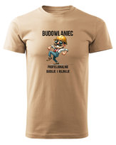 Koszulka Budowlaniec Profesjonalnie Buduje i Rujnuje Beżowy XL