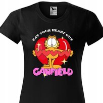 Koszulka Czarna Damska T-Shirt GARFIELD Rudy Kot Garfield Wzory - M