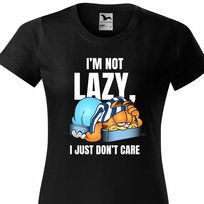 Koszulka Czarna Damska T-Shirt IM NOT LAZY Rudy Kot Garfield Top Wzory - S