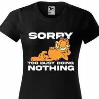 Koszulka Czarna Damska T-Shirt TOO BUSY DOING NOTHING Kot Garfield Wz - XS