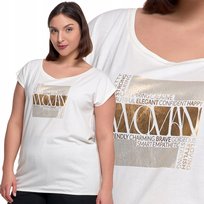 Koszulka Damska Bawełniana Oversize T-Shirt Metaliczny Nadruk Moraj M White