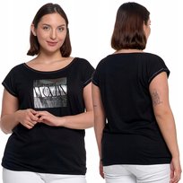 KOSZULKA DAMSKA BAWEŁNIANA OVERSIZE T-SHIRT Z METALICZNYM NADRUKIEM MORAJ L BLACK