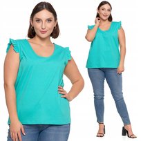 Koszulka Damska Bawełniana Z Falbanką Na Rękawie Stylowy T-Shirt Moraj L Turquoise