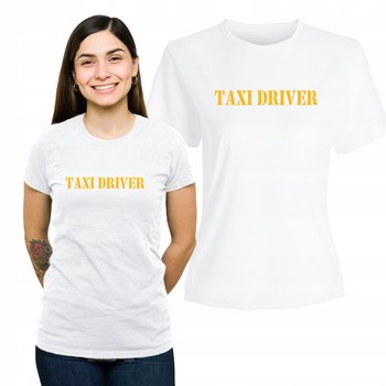 Koszulka Damska Biała z Nadrukiem Bawełniany T-shirt Prezent Taxi Driv S - Plexido