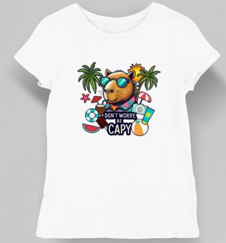Koszulka damska don't worry be cappy kapibara biała S - KozakNadruki