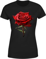 Koszulka damska elegancka aksamitna czerwona róża T-shirt damski