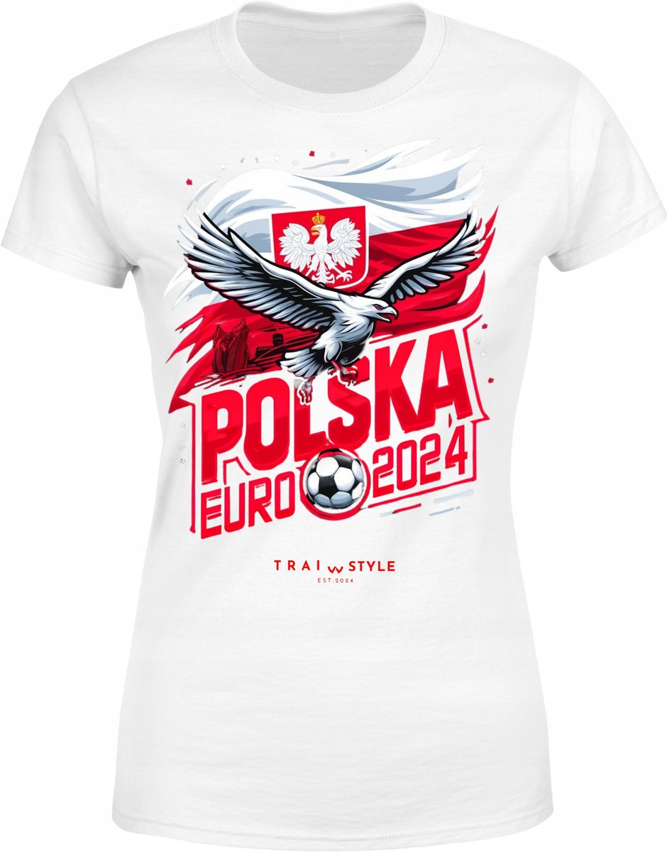 Koszulka Damska Kibica POLSKA EURO 2024 Patriotyczna Z Orłem T-shirt ...