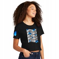 KOSZULKA DAMSKA KRÓTKA T-Shirt Czarna Na Prezent BUTTERFLY Motylki - L