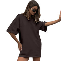 KOSZULKA DAMSKA OVERSIZE DŁUGA T-SHIRT CZEKOLADOWA TUNIKA MINI SUKIENKA XL