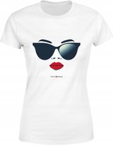 Koszulka damska Stylowe okulary i czerwone usta T-shirt damski