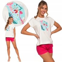 Koszulka Damska T-Shirt Bawełniana Z Nadrukiem W Kwiaty Moraj S White