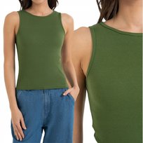 KOSZULKA DAMSKA TANK TOP PRĄŻKOWANA BAWEŁNIANA DOPASOWANA MORAJ XS GREEN Moraj