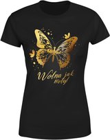 Koszulka damska Wolna jak Motyl - Złoty elegancki T-shirt damski