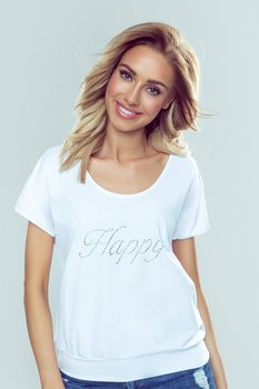 Koszulka damska z krótkim rękawem z połyskującym napisem Happy Eldar biała  S - Eldar