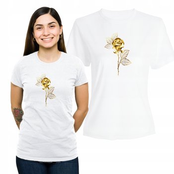 Koszulka Damska z Nadrukiem Bawełna T-shirt na Prezent Róża Złota Kwiat L - Plexido