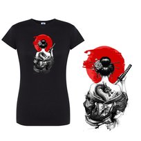 Koszulka damska z nadrukiem gejsza katana japan tshirt czarna 2XL DEYORA
