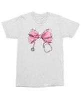 Koszulka dla lekarza pielęgniarki Stetoskop i kokarda Nadruk Biała XL