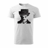 Koszulka dla miłośników kina kinomana Charlie Chaplin z chaplinem męska biała REGULAR-S