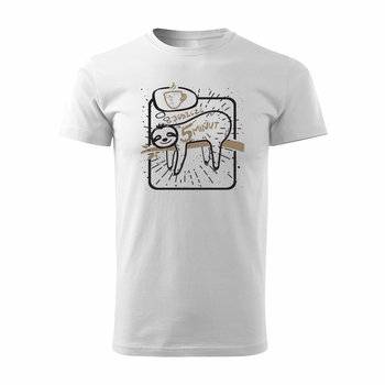 Koszulka do spania z leniwcem leniwiec kawa męska biała REGULAR-M