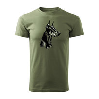 Koszulka Doberman z psem dobermanem męska khaki REGULAR-XL