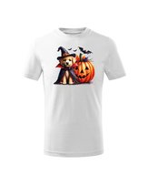 Koszulka Dziecięca Halloween Piesek Czarodziej i Dynia Biały 11-12 lat