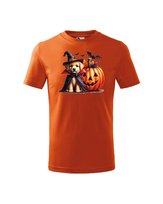 Koszulka Dziecięca Halloween Piesek Czarodziej i Dynia Pomarańczowy 7-8 lat