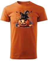 Koszulka Halloween Kotek w Dyni Czarownica Super Prezent Pomarańczowy XL