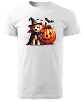 Koszulka Halloween Piesek Czarodziej i Dynia Super Prezent Biały S