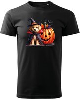 Koszulka Halloween Piesek Czarodziej i Dynia Super Prezent Czarny L