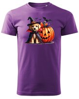 Koszulka Halloween Piesek Czarodziej i Dynia Super Prezent Fioletowy XXL